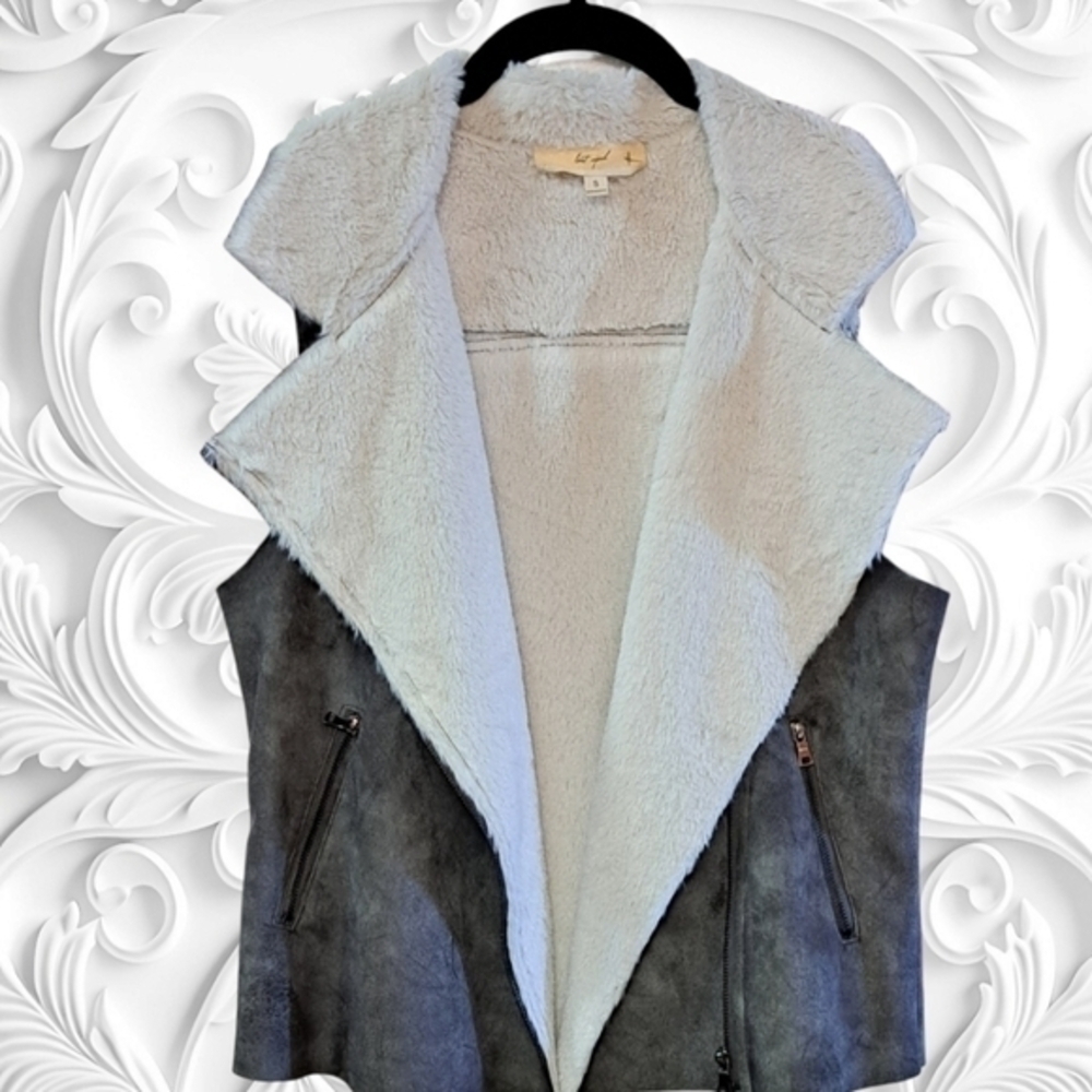 Anthropologie Lost April Faux Leather Fur Vest Size Small